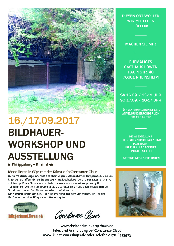 Constanze Claus, Plakat Bildhauerworkshop und Ausstellung Bürgerhaus Löwen